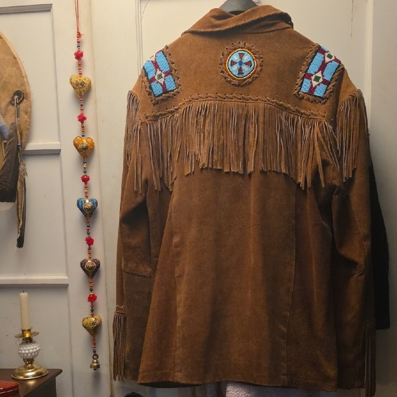 Embroidered Brown Leather Jacket with Blue Details - Picture 2 of 13